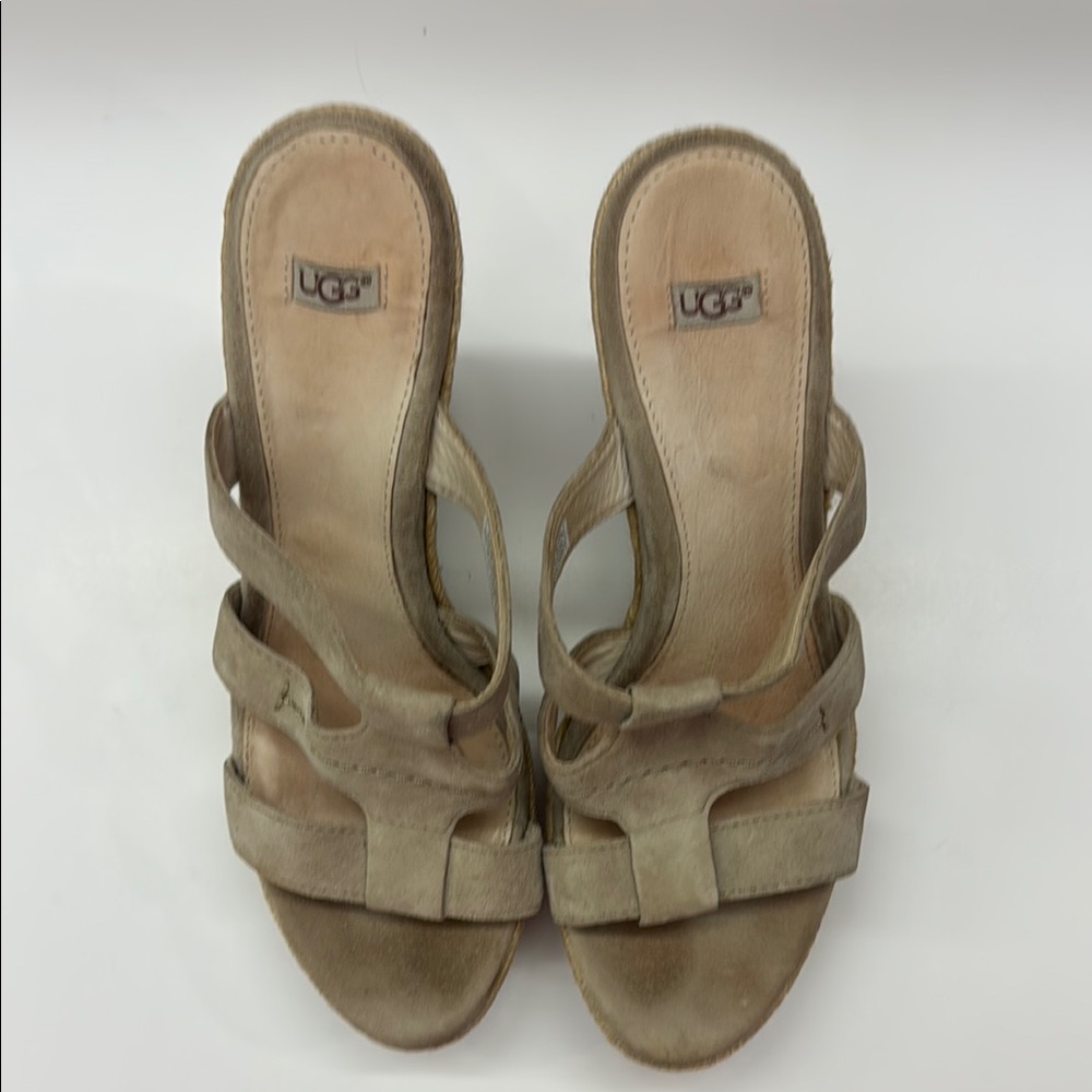UGG Tan Suede Espadrille Wedge Sandals - Picture 5 of 11